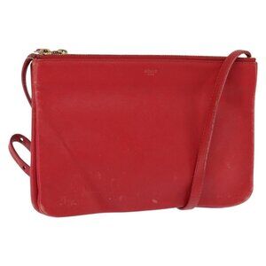 Authentic CELINE Trio Shoulder Bag Leather Red Gold